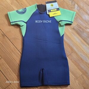 Kids Body Glove Spring Suit Wetsuit Blue Green Zip Up New With Tags Childs M